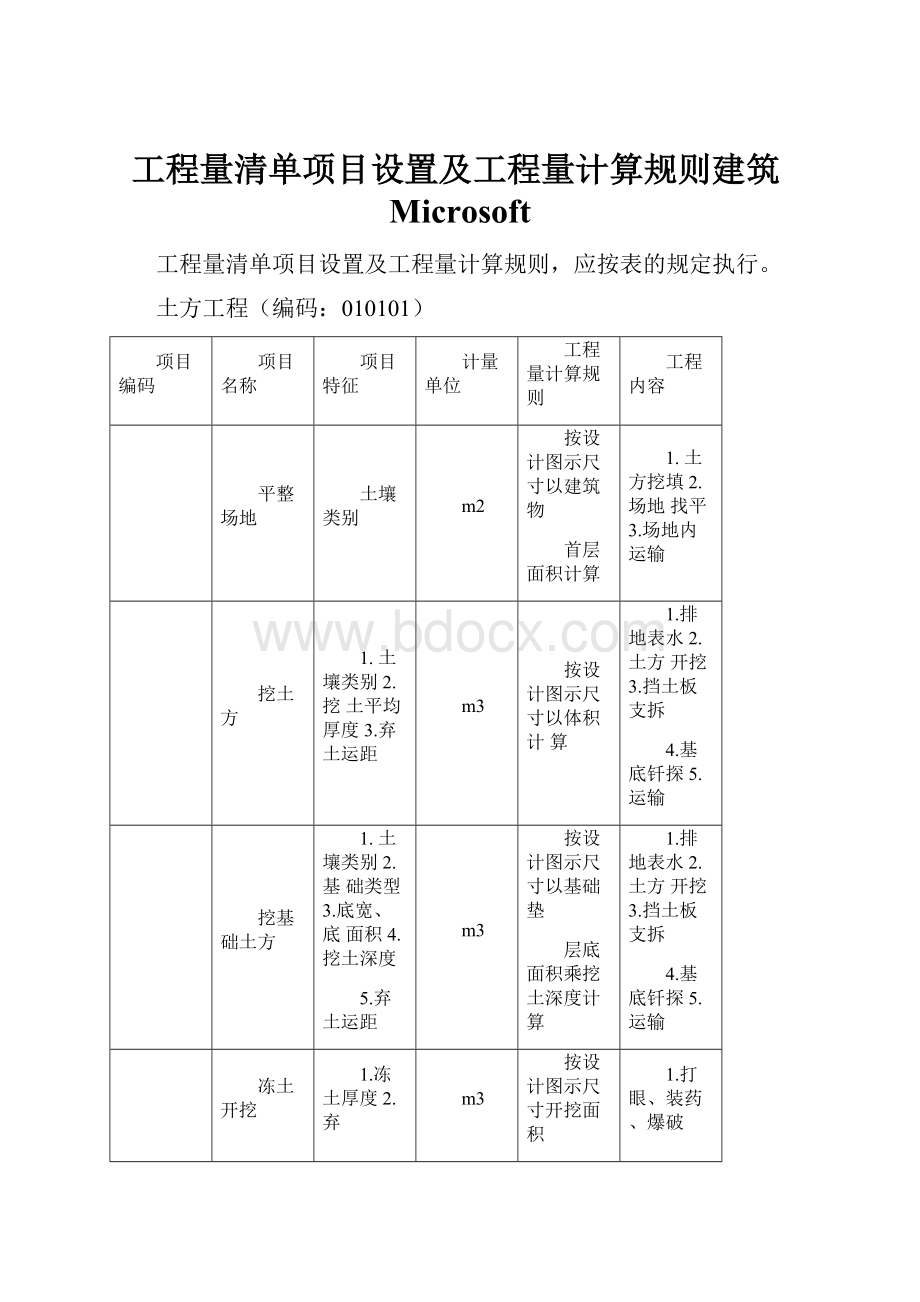 工程量清单项目设置及工程量计算规则建筑Microsoft.docx