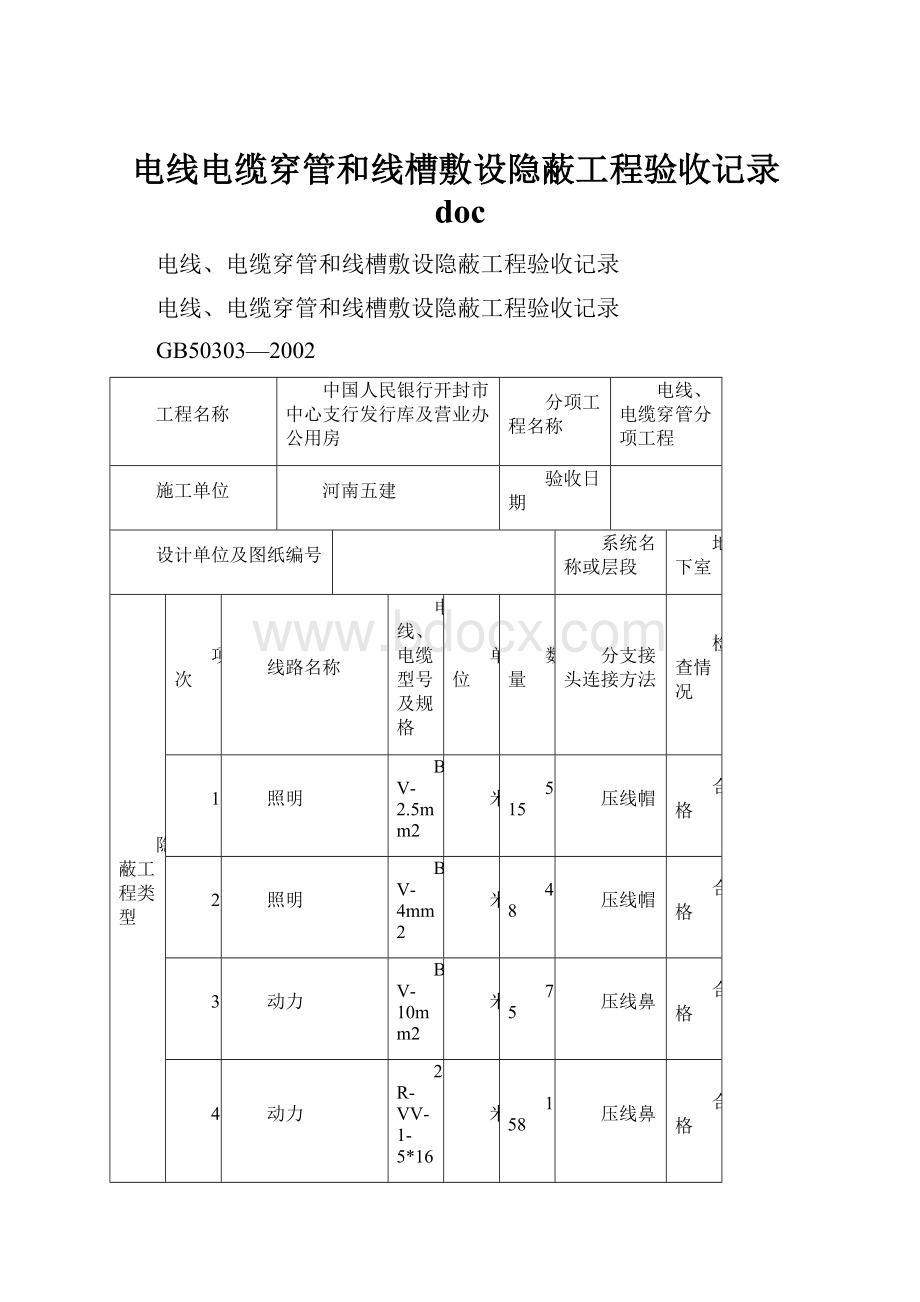 电线电缆穿管和线槽敷设隐蔽工程验收记录doc.docx_第1页