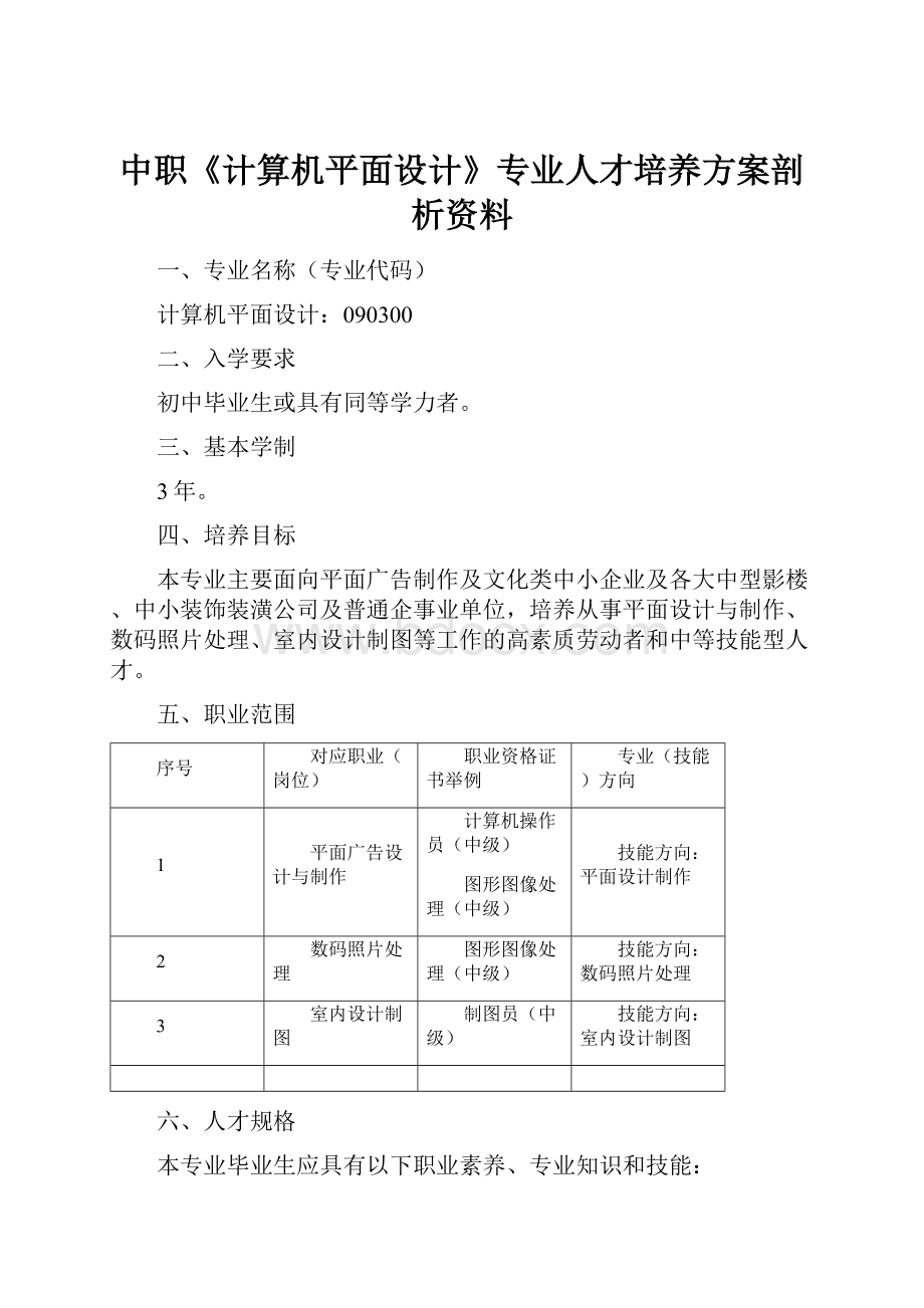 中职《计算机平面设计》专业人才培养方案剖析资料.docx