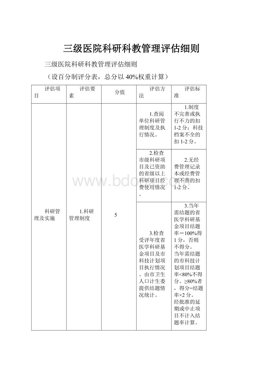 三级医院科研科教管理评估细则.docx