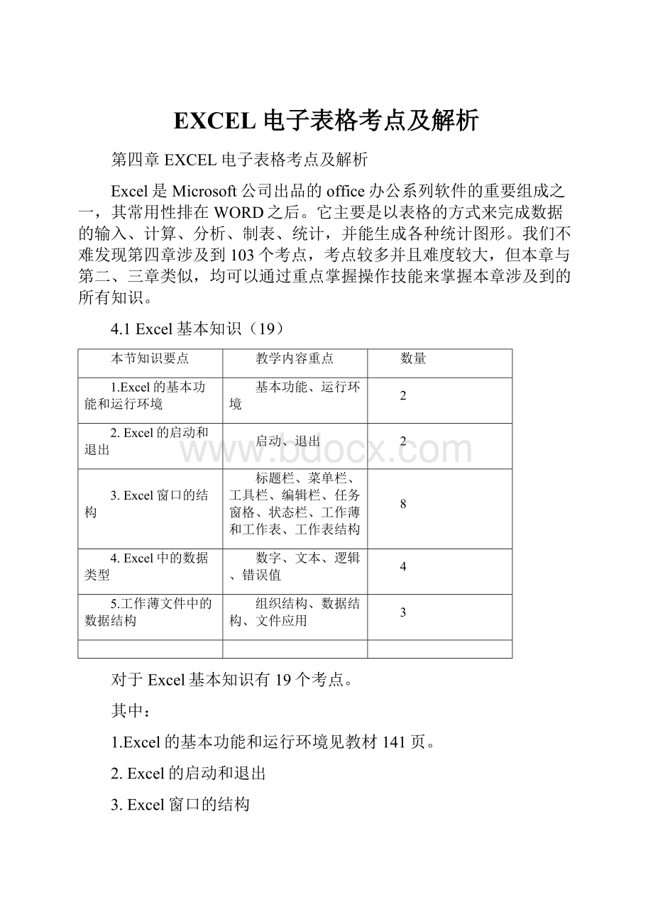 EXCEL电子表格考点及解析.docx