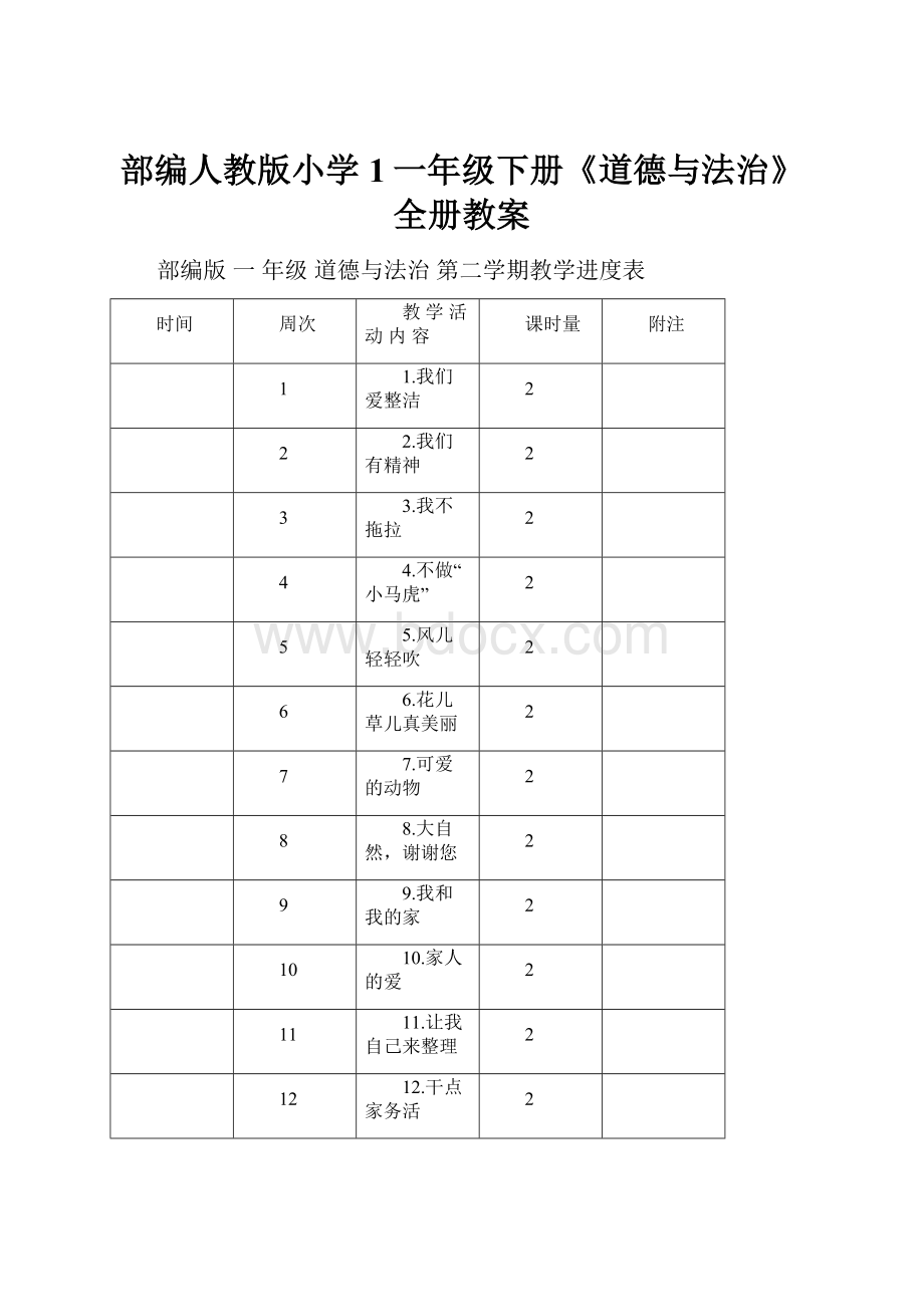 部编人教版小学1一年级下册《道德与法治》全册教案.docx