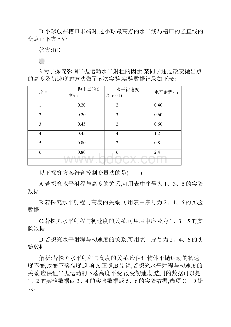 高中物理人教版必修2习题53实验研究平抛运动.docx_第2页