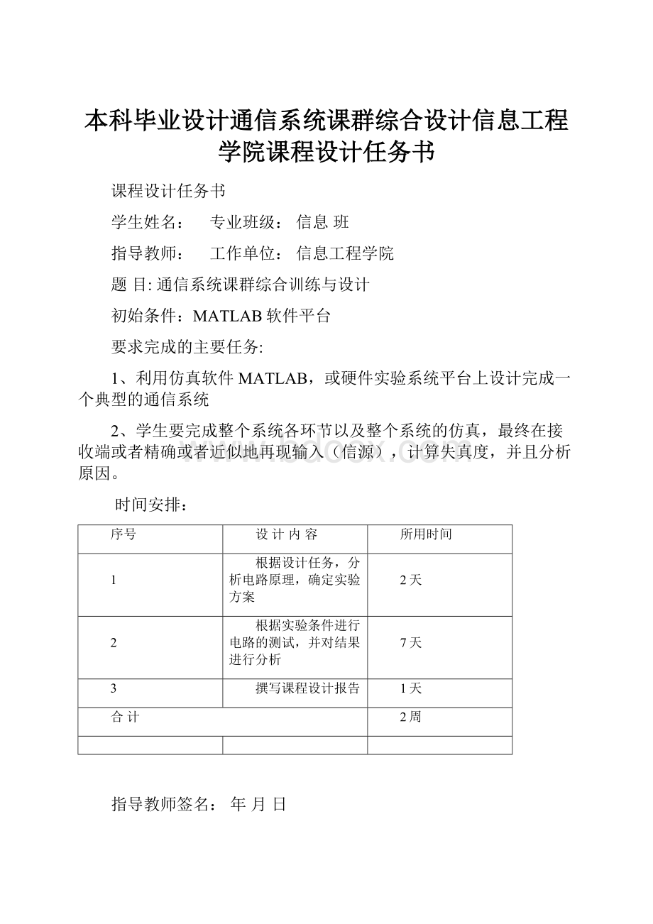 本科毕业设计通信系统课群综合设计信息工程学院课程设计任务书.docx