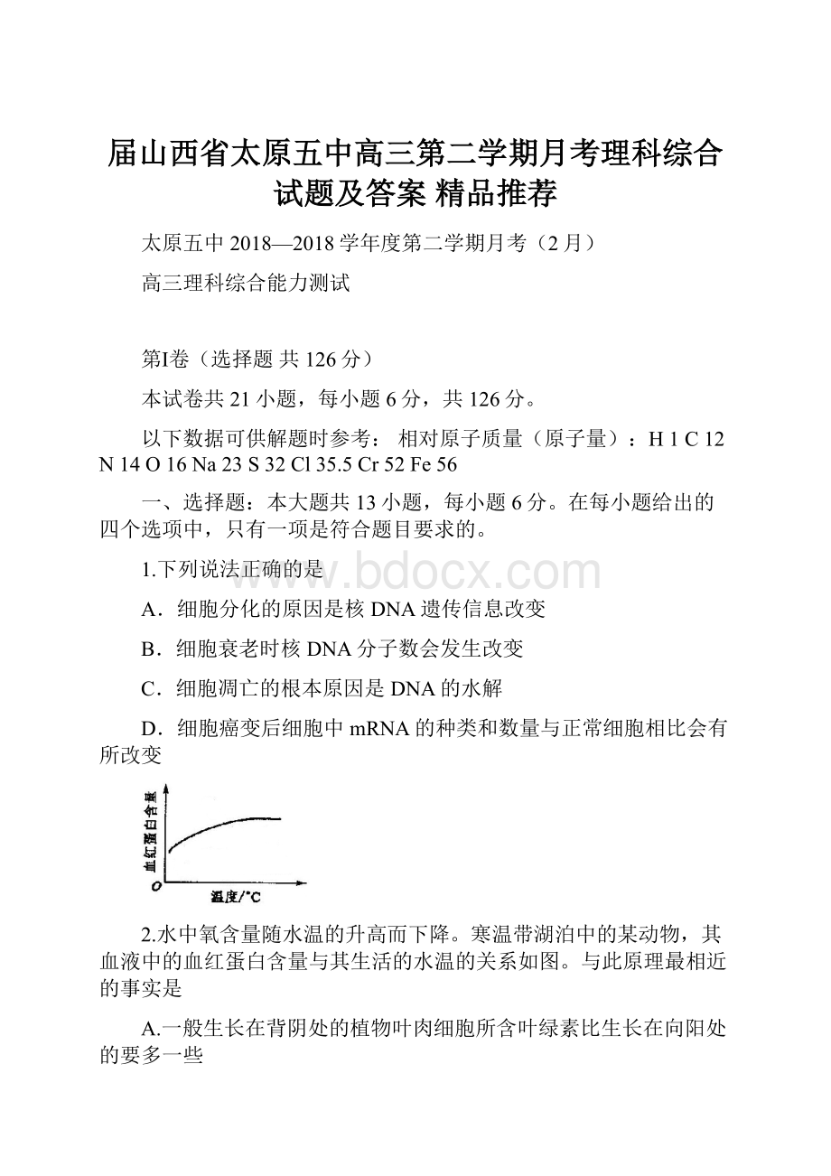 届山西省太原五中高三第二学期月考理科综合试题及答案精品推荐.docx