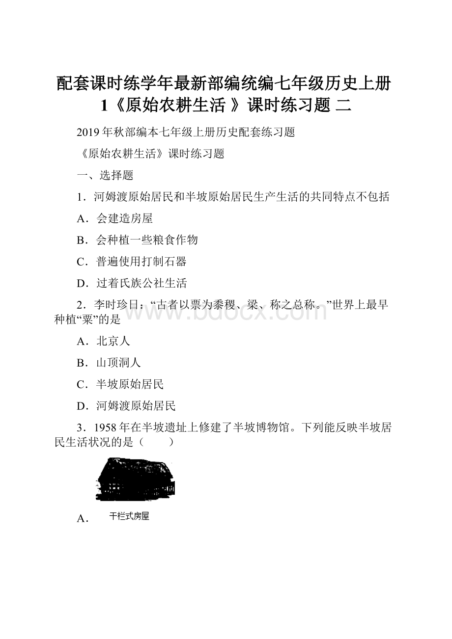 配套课时练学年最新部编统编七年级历史上册1《原始农耕生活 》课时练习题 二.docx