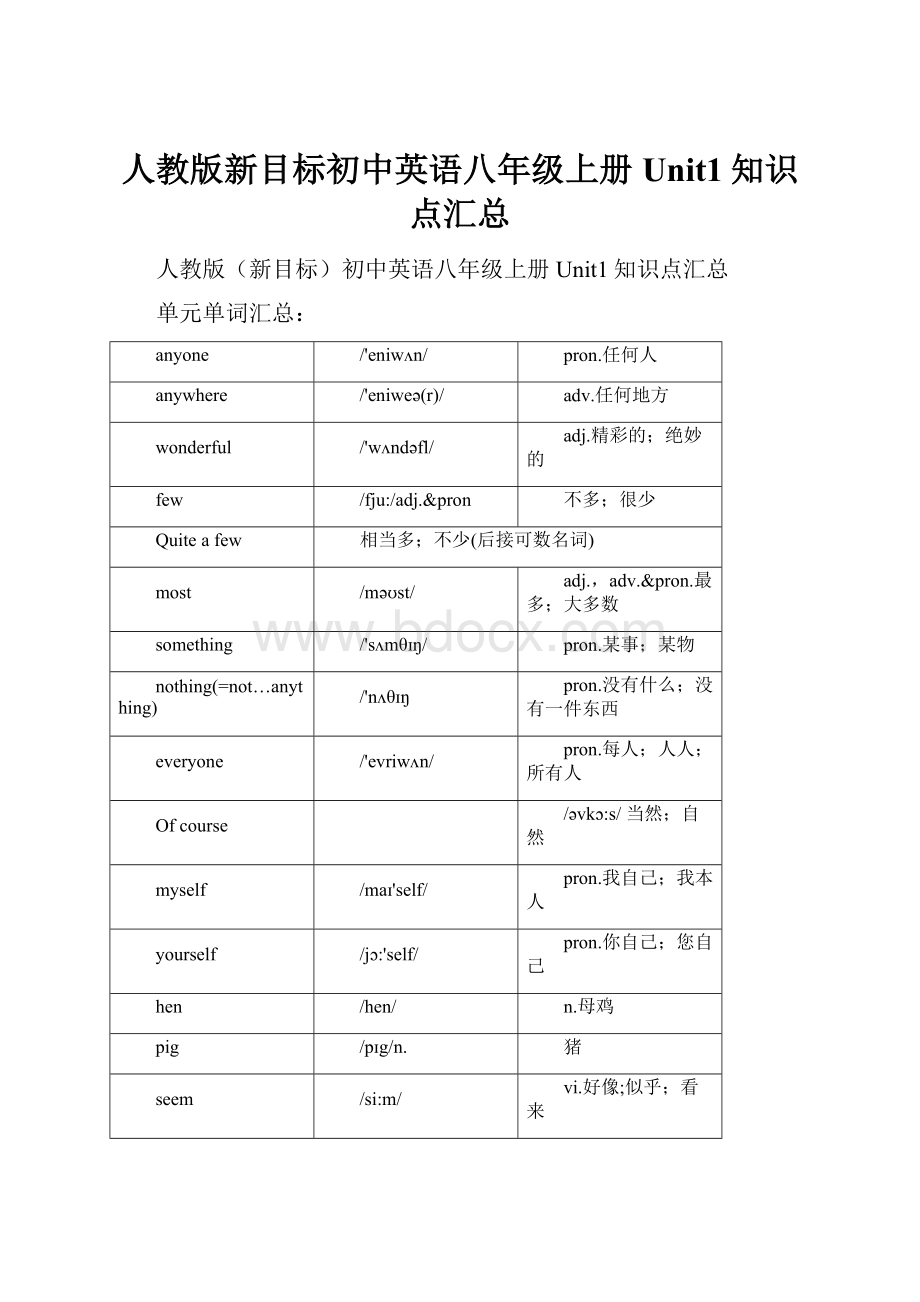 人教版新目标初中英语八年级上册Unit1知识点汇总.docx