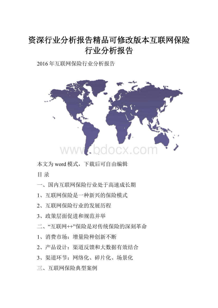 资深行业分析报告精品可修改版本互联网保险行业分析报告.docx