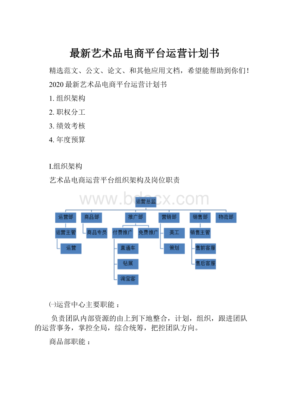 最新艺术品电商平台运营计划书.docx