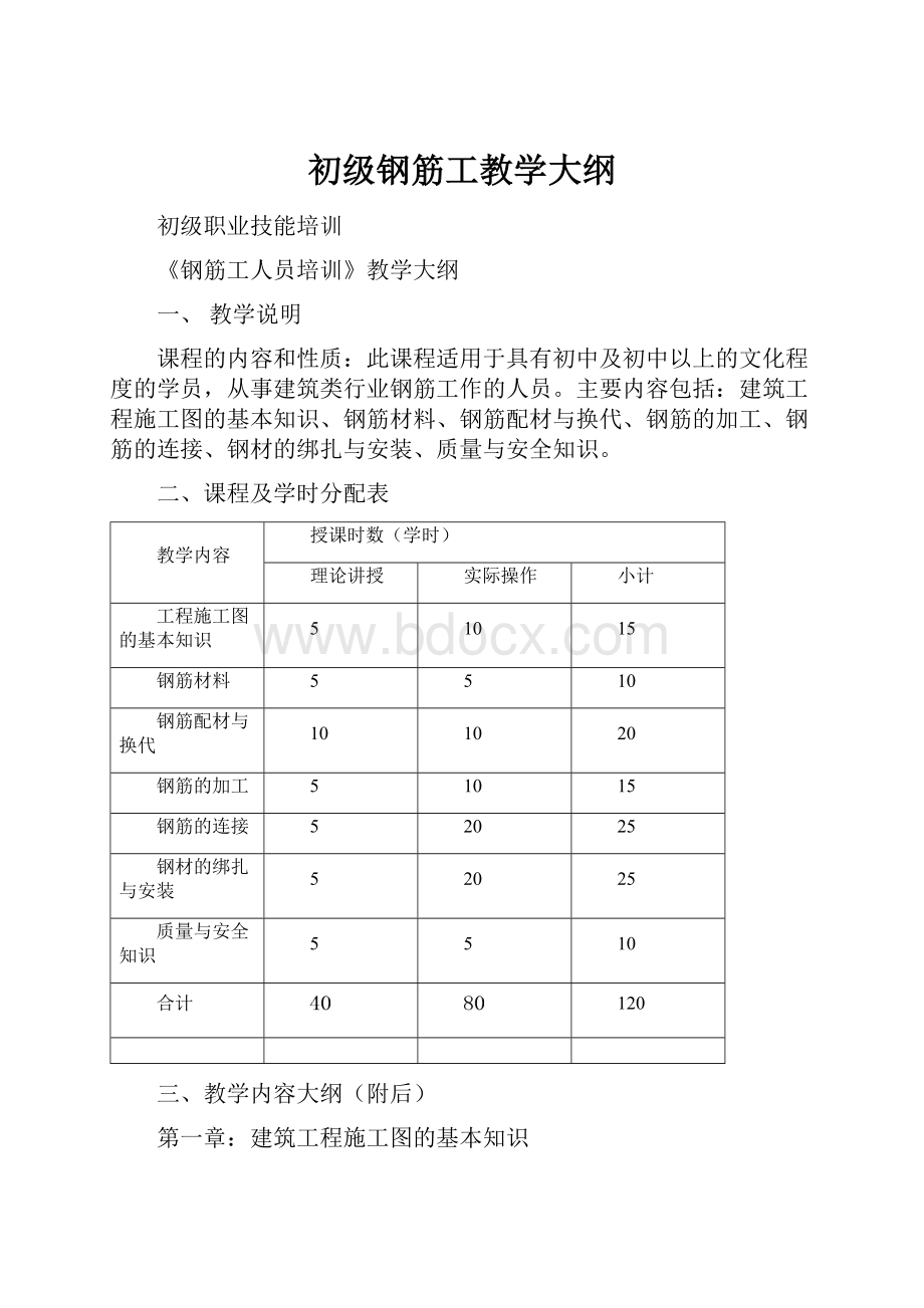 初级钢筋工教学大纲.docx