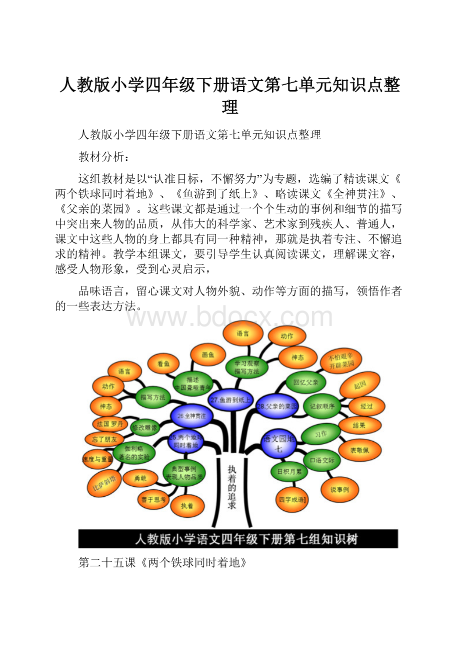 人教版小学四年级下册语文第七单元知识点整理.docx