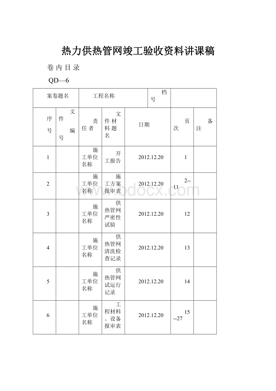 热力供热管网竣工验收资料讲课稿.docx