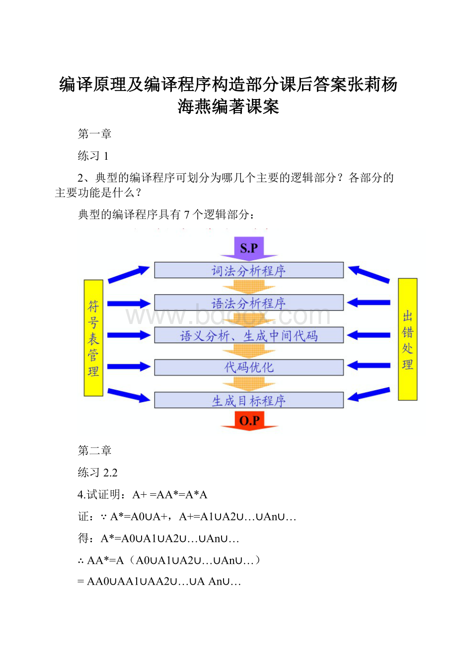 编译原理及编译程序构造部分课后答案张莉杨海燕编著课案.docx