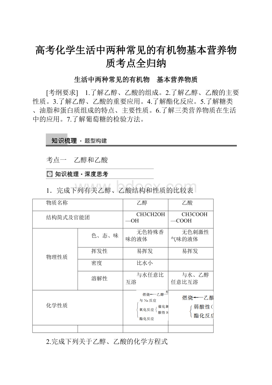 高考化学生活中两种常见的有机物基本营养物质考点全归纳.docx