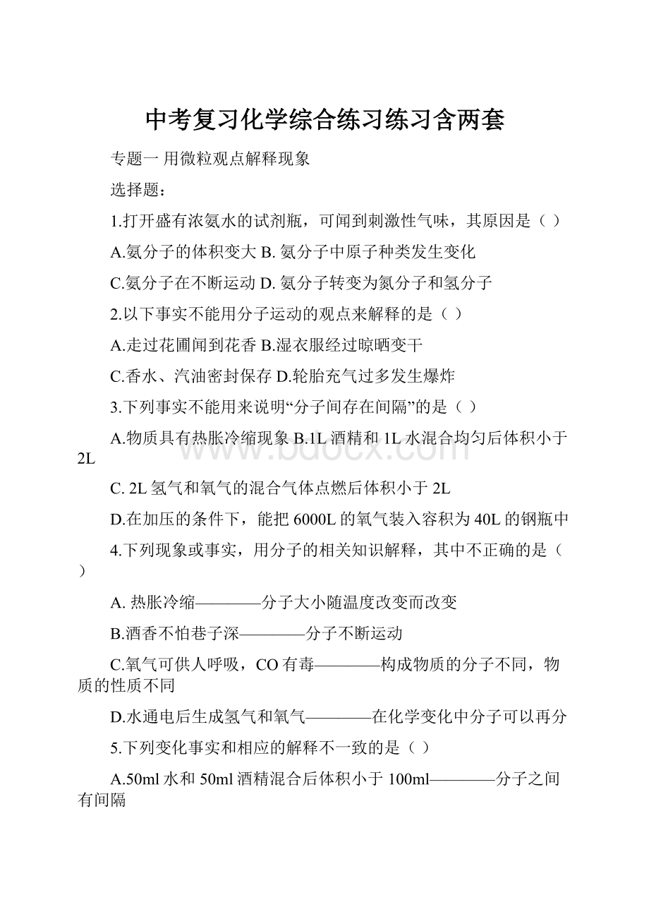 中考复习化学综合练习练习含两套.docx