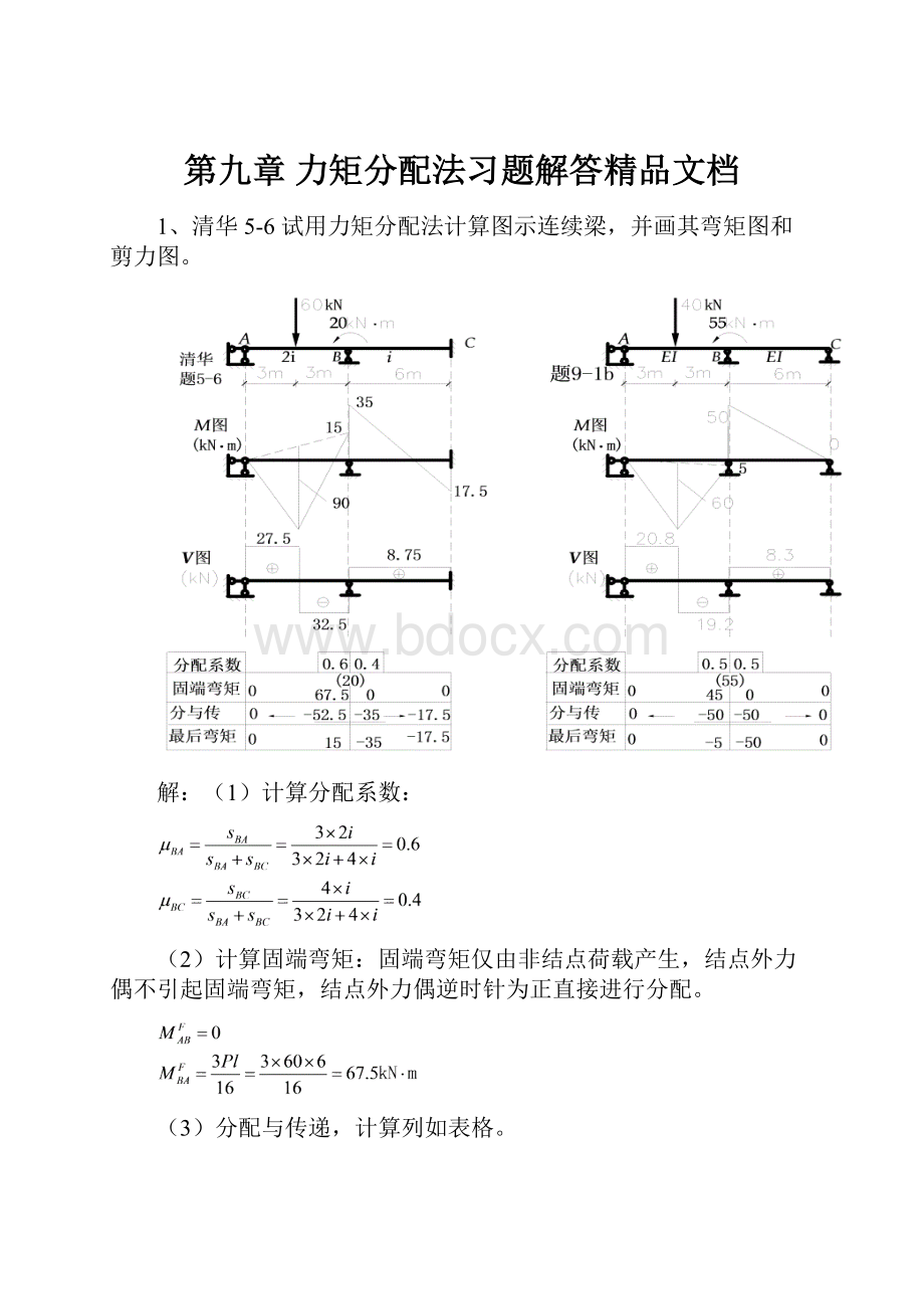 第九章 力矩分配法习题解答精品文档.docx