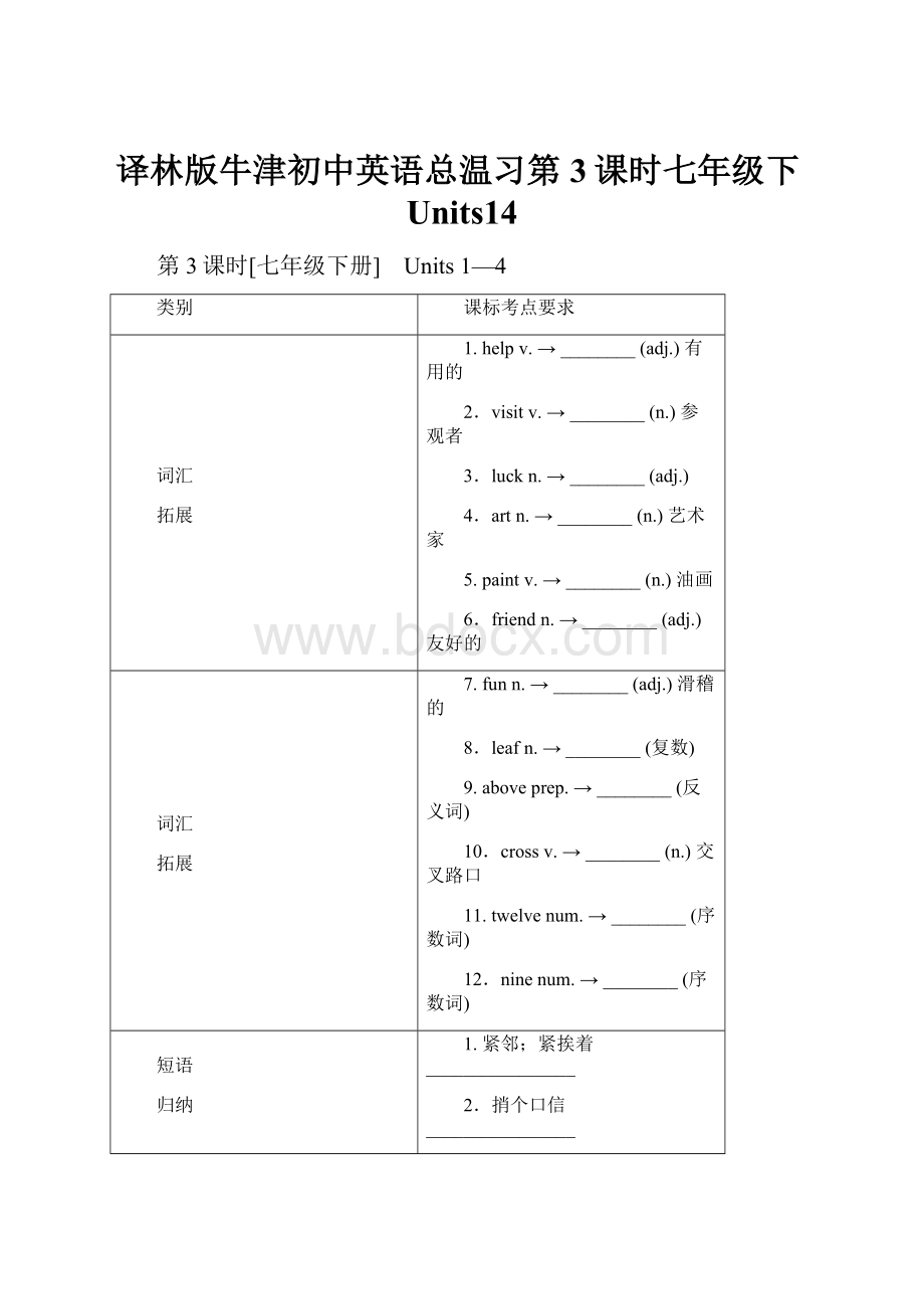 译林版牛津初中英语总温习第3课时七年级下Units14.docx