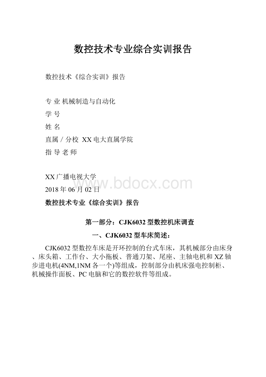 数控技术专业综合实训报告.docx_第1页