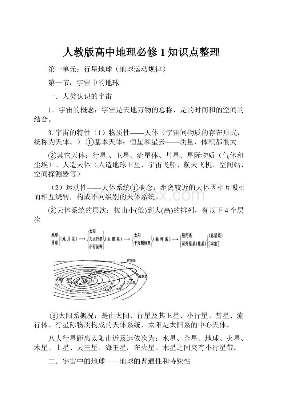 人教版高中地理必修1知识点整理.docx