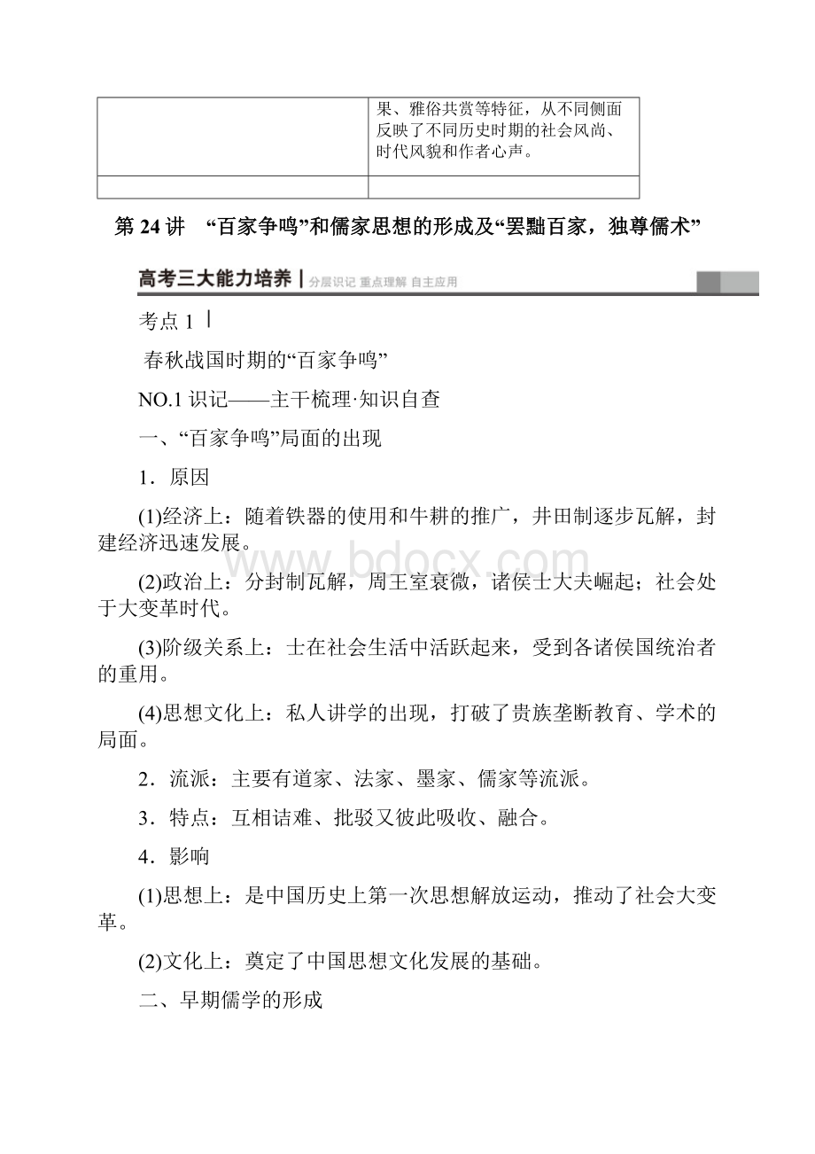 版高考历史一轮总复习第24讲百家争鸣和儒家思想的形成及罢黜百家独尊儒术.docx_第2页