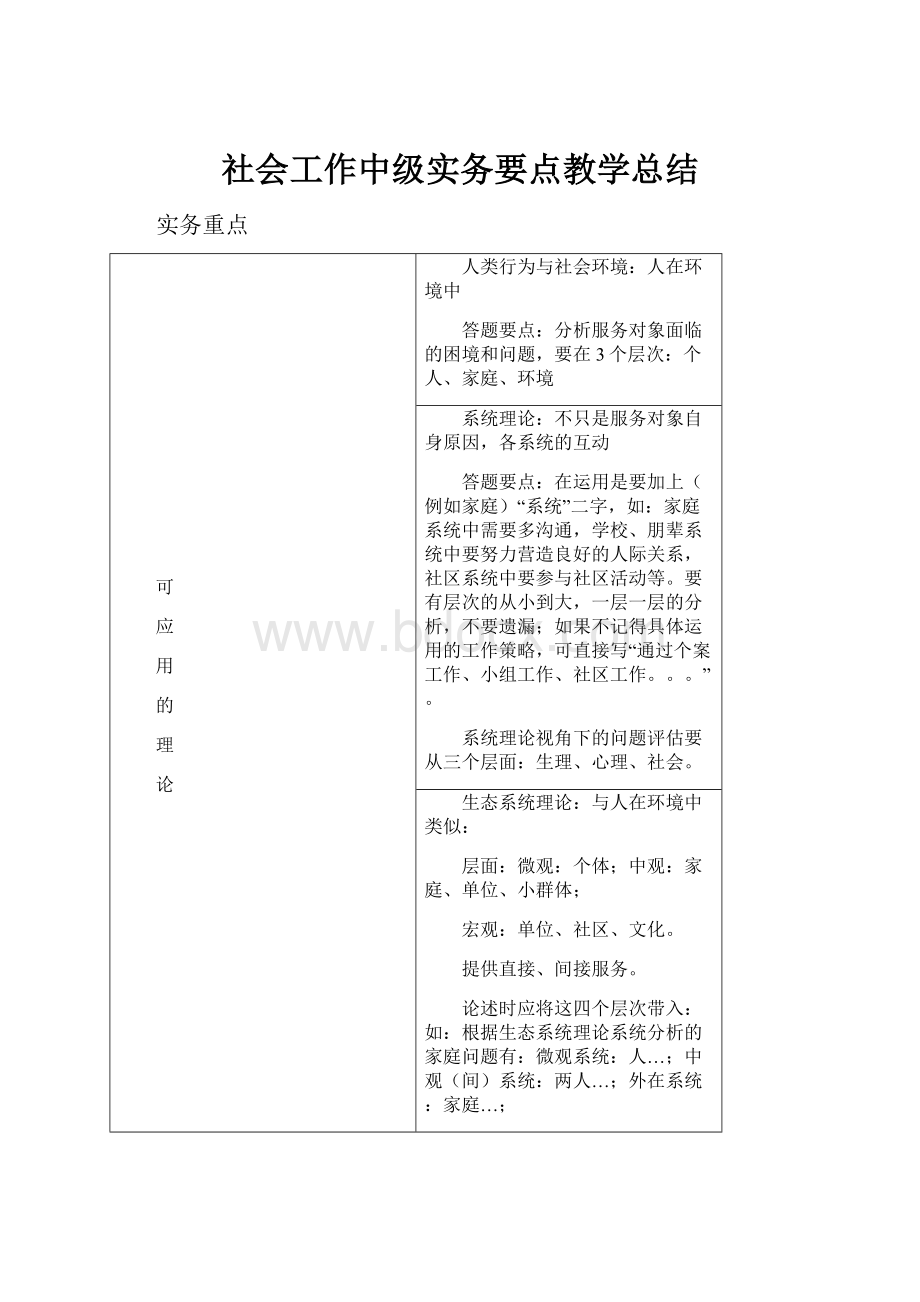 社会工作中级实务要点教学总结.docx