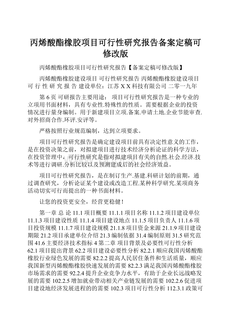 丙烯酸酯橡胶项目可行性研究报告备案定稿可修改版.docx