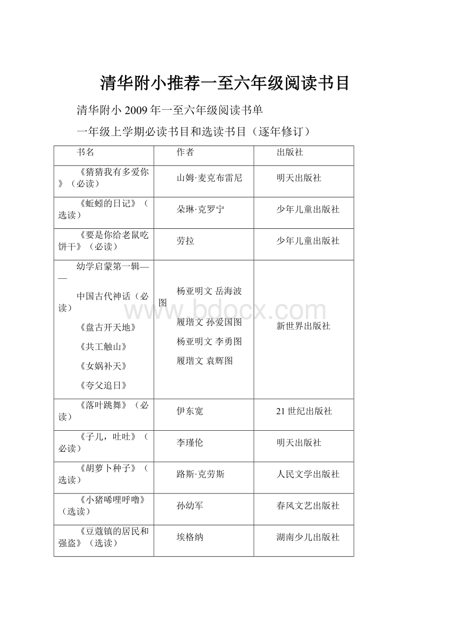 清华附小推荐一至六年级阅读书目.docx