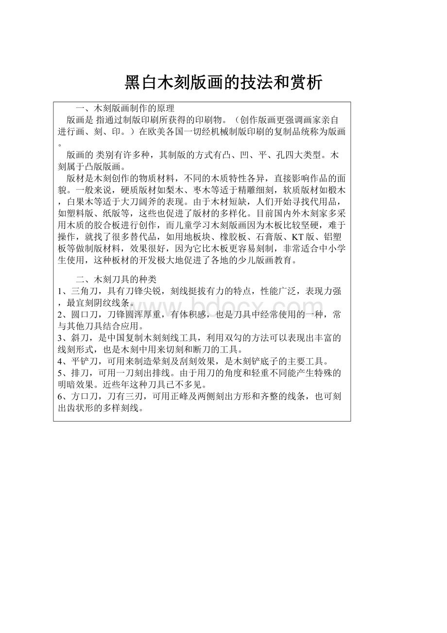 黑白木刻版画的技法和赏析.docx