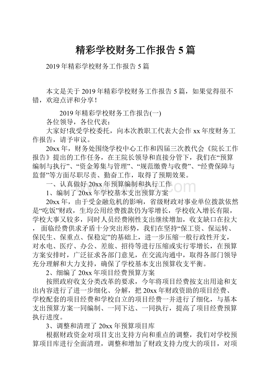 精彩学校财务工作报告5篇.docx