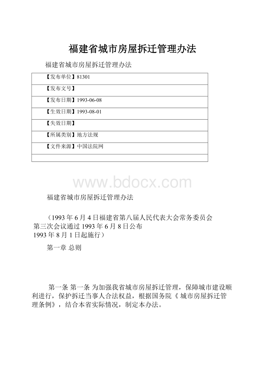 福建省城市房屋拆迁管理办法.docx