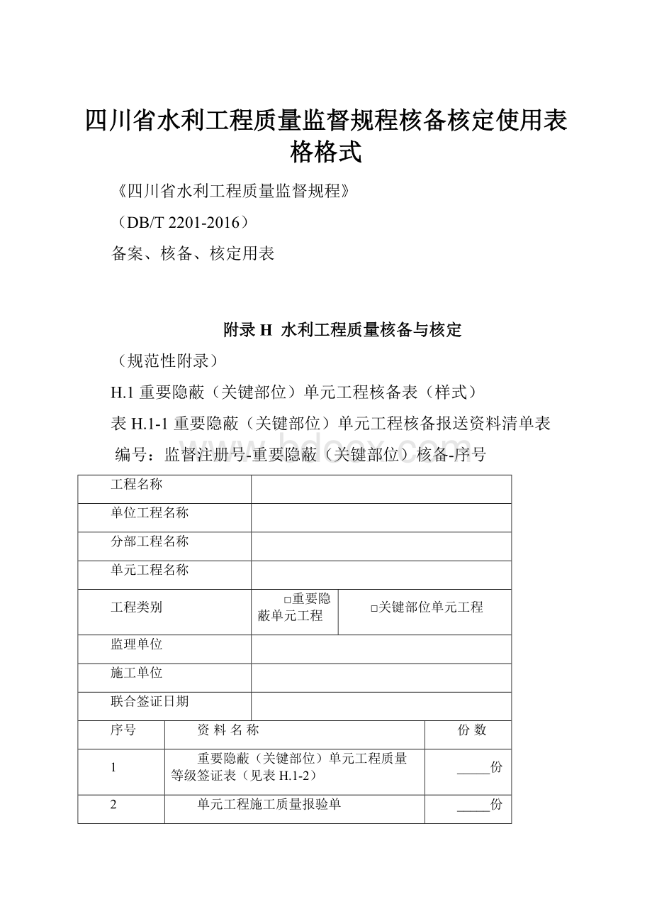 四川省水利工程质量监督规程核备核定使用表格格式.docx_第1页