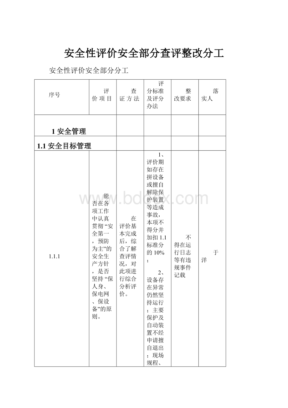 安全性评价安全部分查评整改分工.docx