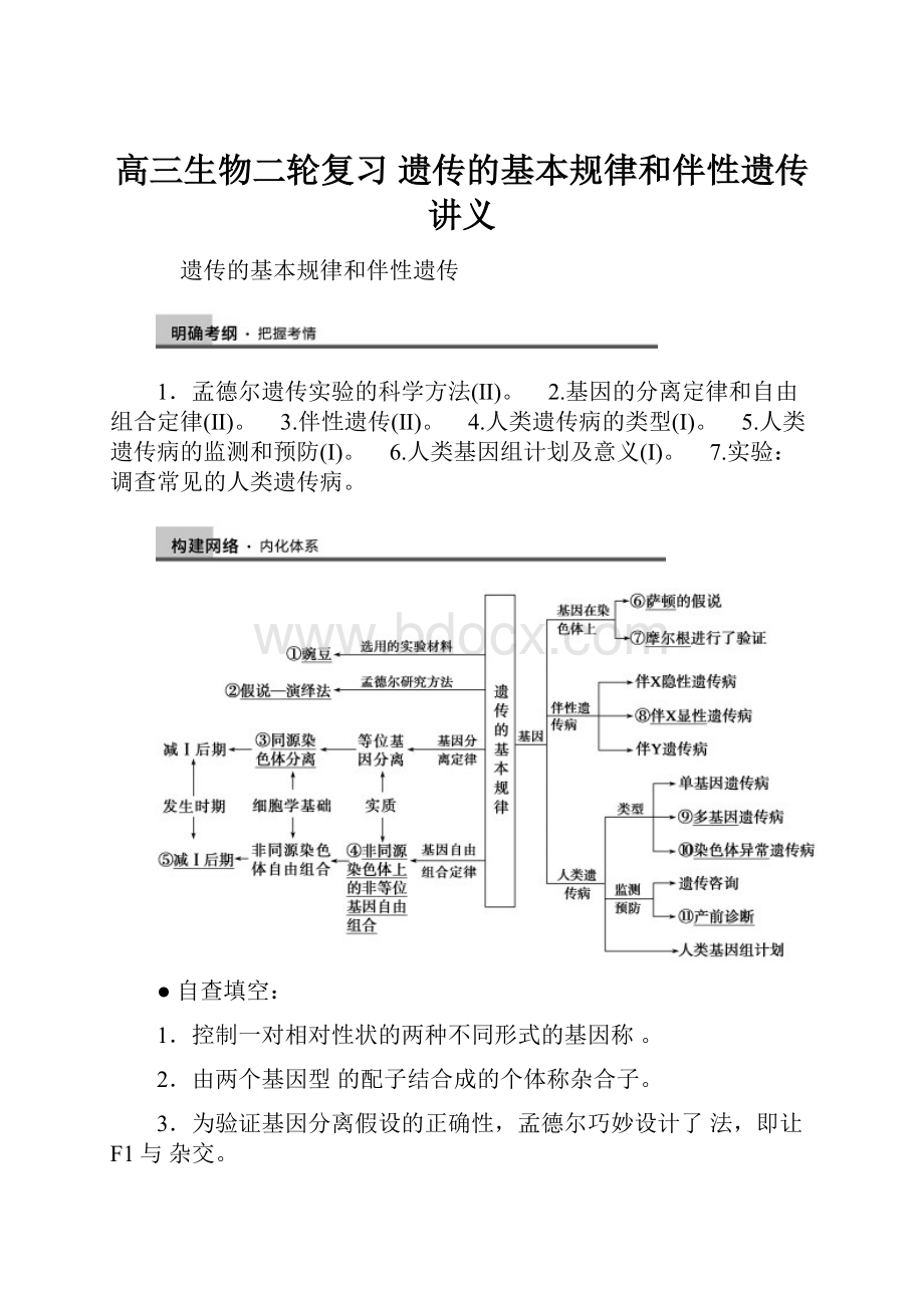 高三生物二轮复习 遗传的基本规律和伴性遗传讲义.docx