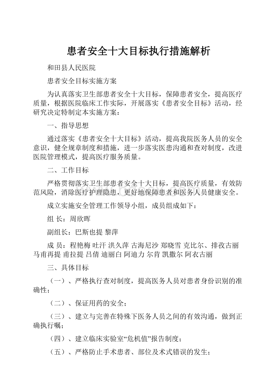 患者安全十大目标执行措施解析.docx_第1页