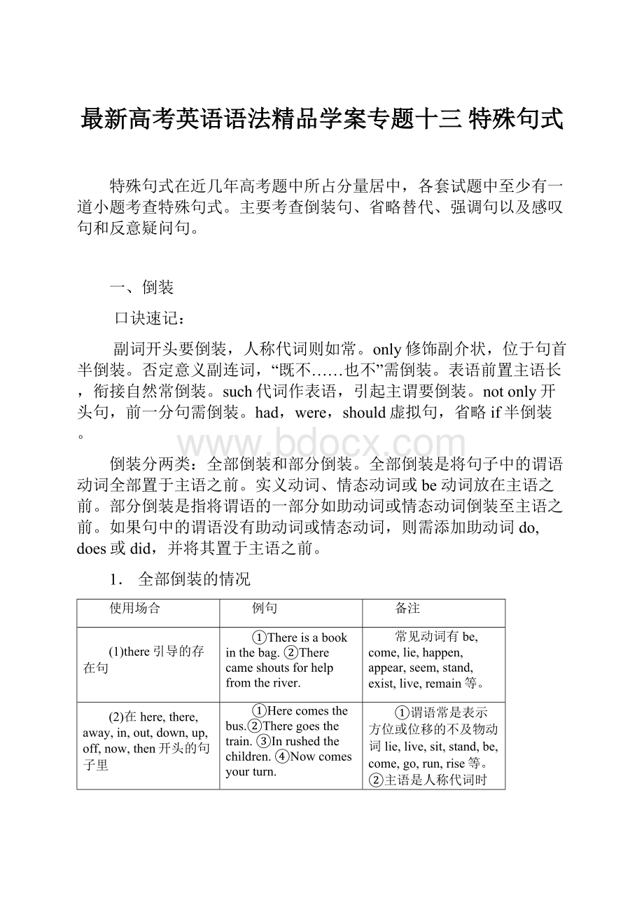 最新高考英语语法精品学案专题十三 特殊句式.docx