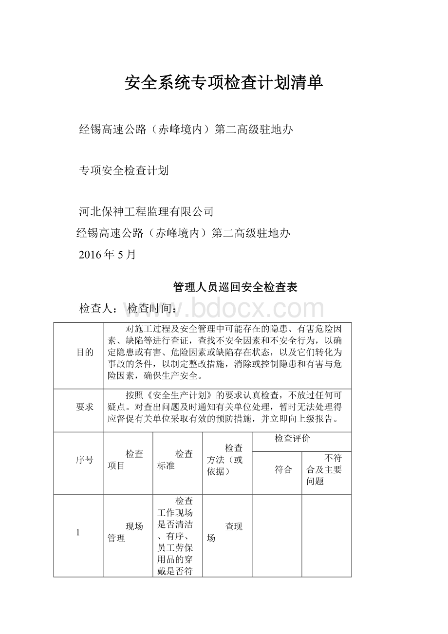 安全系统专项检查计划清单.docx