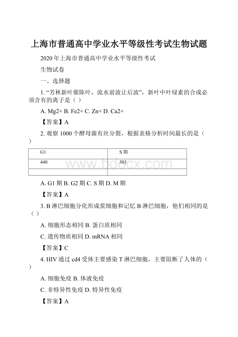 上海市普通高中学业水平等级性考试生物试题.docx