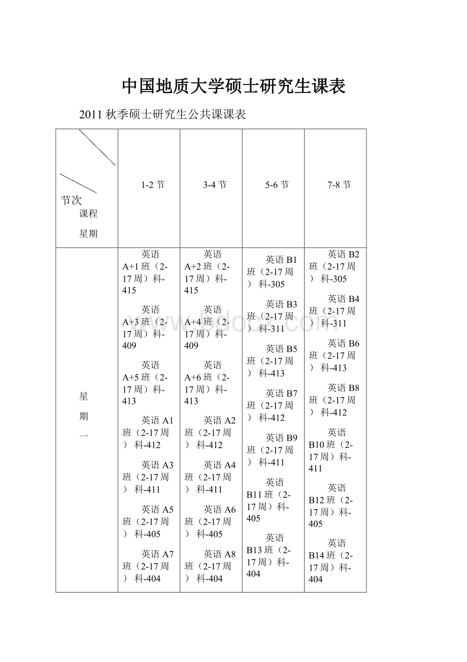 中国地质大学硕士研究生课表.docx