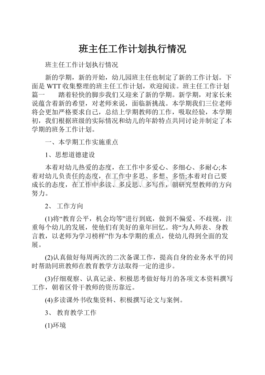 班主任工作计划执行情况.docx