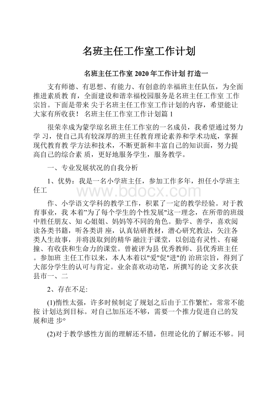 名班主任工作室工作计划.docx