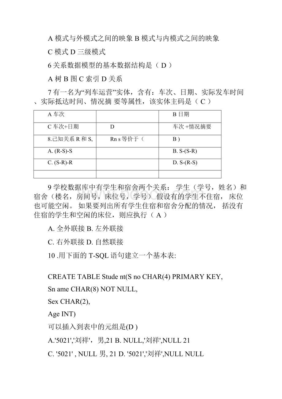 数据库期末考试试题和答案.docx_第2页