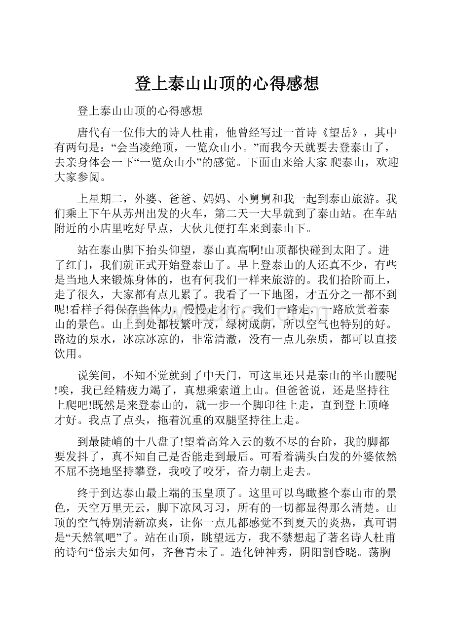 登上泰山山顶的心得感想.docx