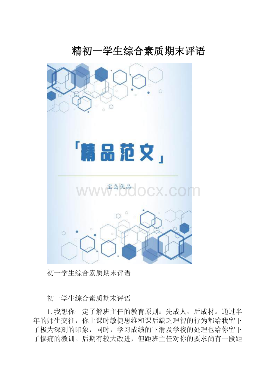 精初一学生综合素质期末评语.docx