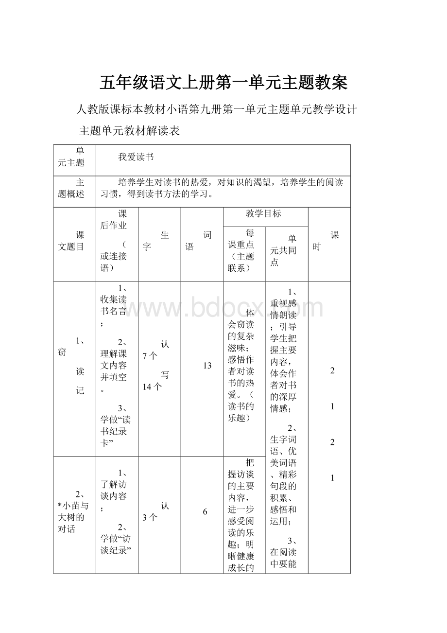 五年级语文上册第一单元主题教案.docx