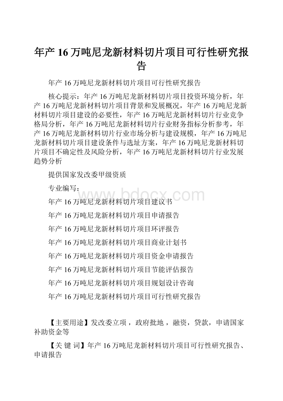 年产16万吨尼龙新材料切片项目可行性研究报告.docx