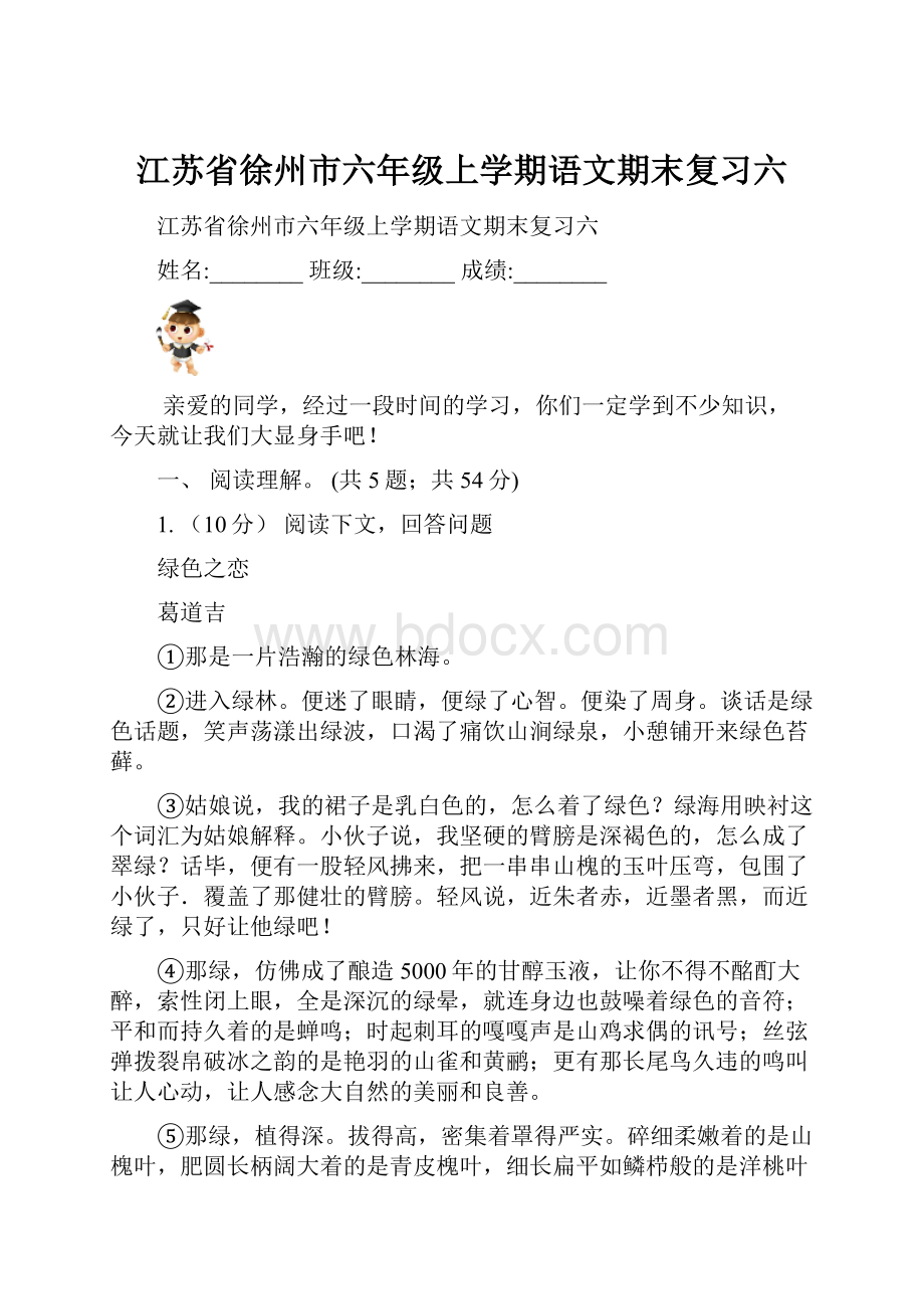 江苏省徐州市六年级上学期语文期末复习六.docx