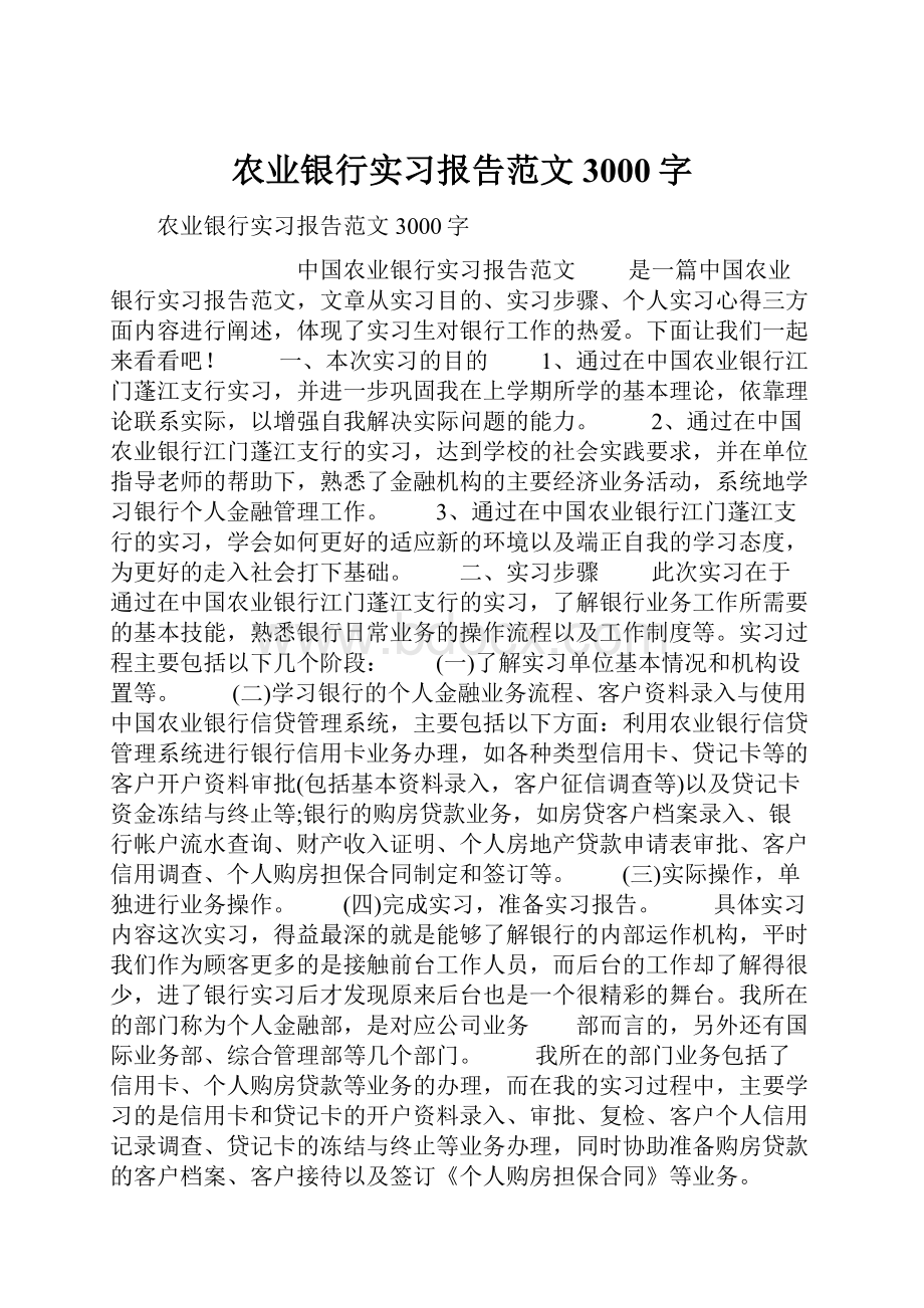 农业银行实习报告范文3000字.docx_第1页