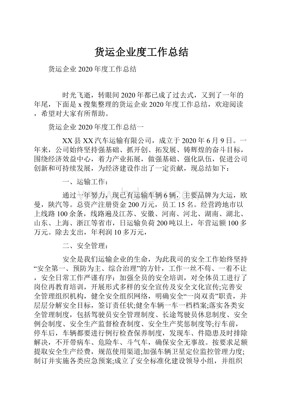 货运企业度工作总结.docx