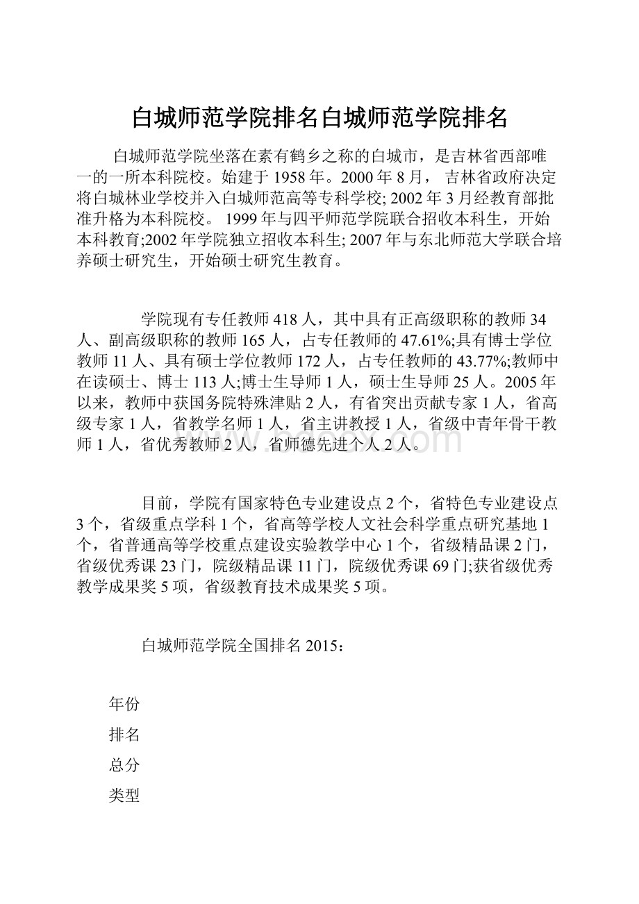 白城师范学院排名白城师范学院排名.docx_第1页