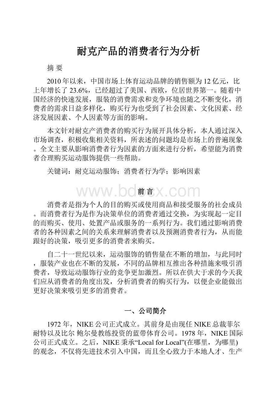 耐克产品的消费者行为分析.docx_第1页